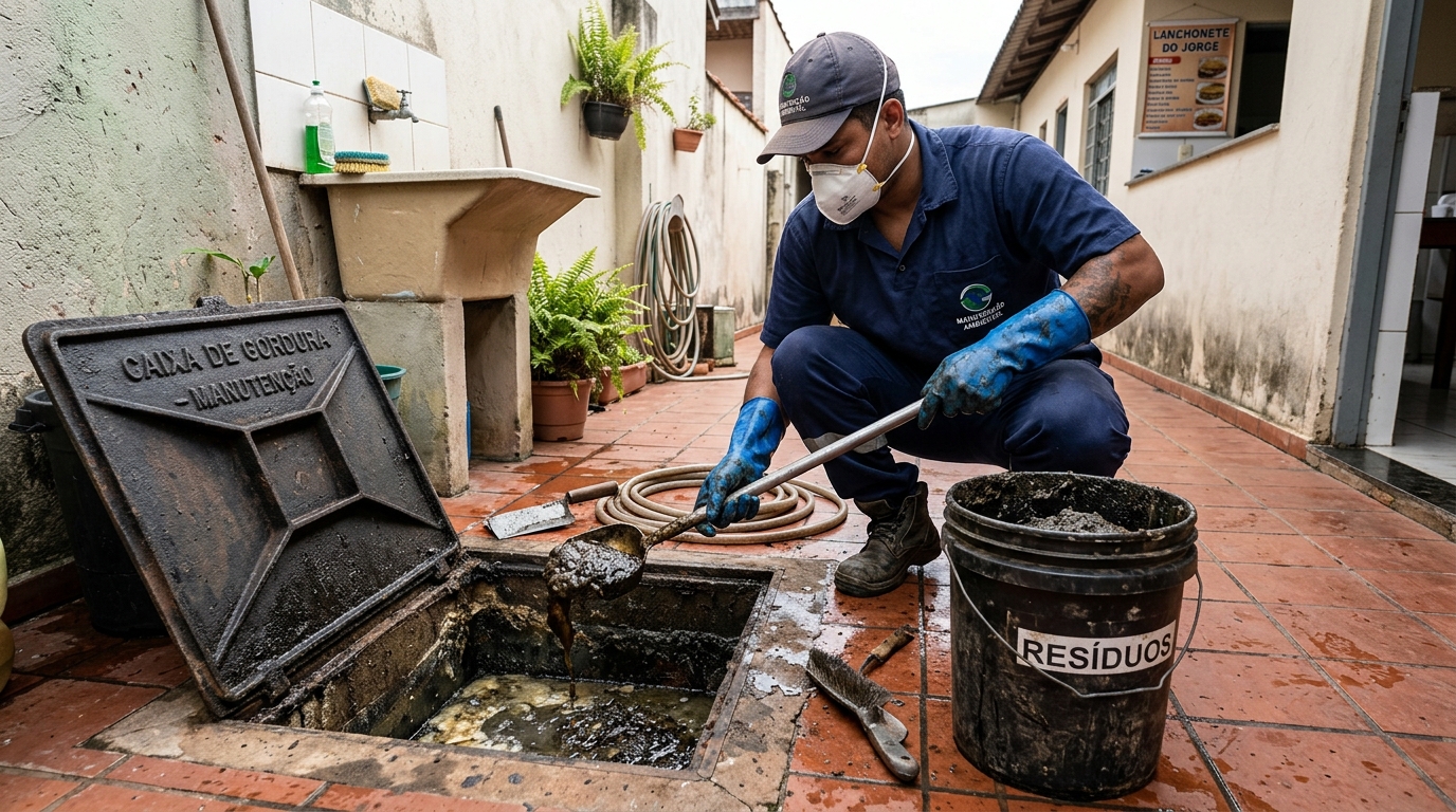Remoção de resíduos da caixa de gordura em Governador Valadares‑MG